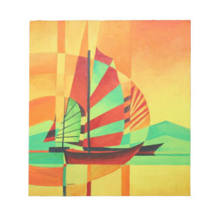 Chinese Junks Sail to Shore In Cubism Geo Art Notepad