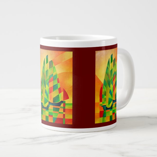 Chinese Junks, Sunset, Sails and Shadows Bold  Large Coffee Mug (Front Right)