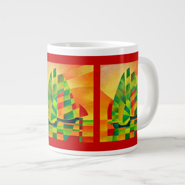 Chinese Junks, Sunset, Sails and Shadows Bold  Large Coffee Mug (Front Right)