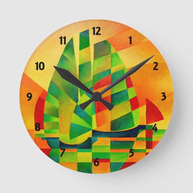 Chinese Junks, Sunset, Sails and Shadows Bold  Round Clock (Front)