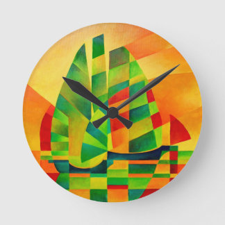 Chinese Junks, Sunset, Sails and Shadows Bold Round Clock