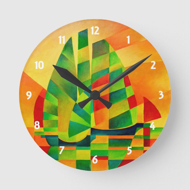 Chinese Junks, Sunset, Sails and Shadows Bold  Round Clock (Front)