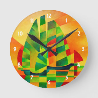 Chinese Junks, Sunset, Sails and Shadows Bold Round Clock