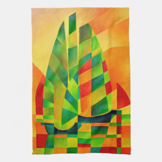 Chinese Junks, Sunset, Sails and Shadows Bold  Tea Towel