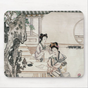 Chinese ladies in a garden mouse mat