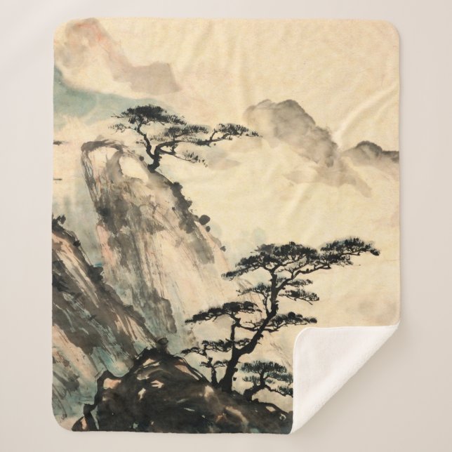 Chinese landscape painting.chinese,painting,japane sherpa blanket (Front)