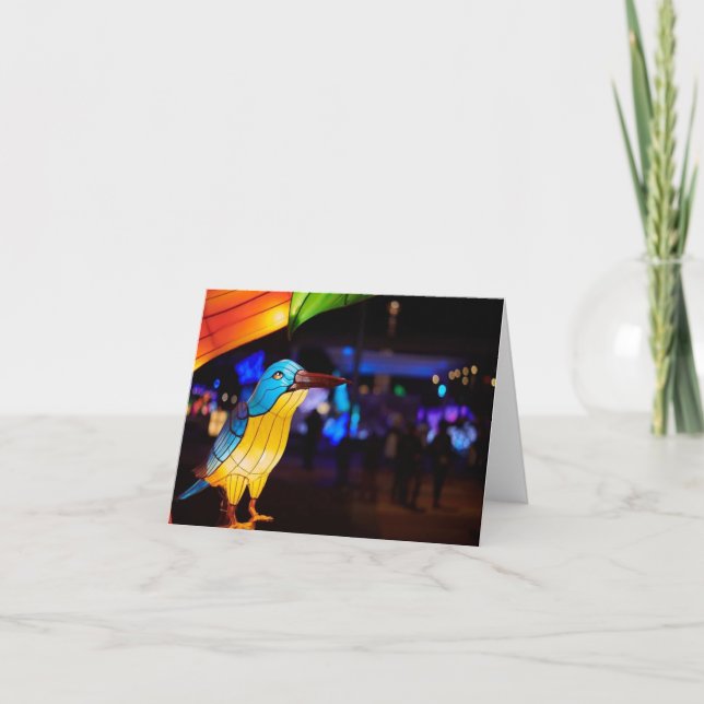 Chinese Lantern Art Bluebird Notecard (Front)