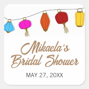 Chinese Lantern Bridal Shower Square Sticker