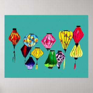 Chinese lantern colourful art poster