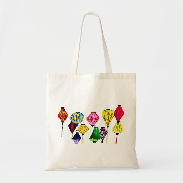 Chinese lantern colourful art tote bag (Front)