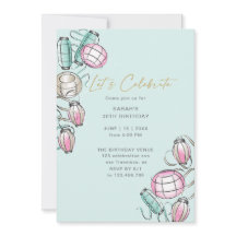 Chinese Lantern & Ribbon Theme Birthday Invitation