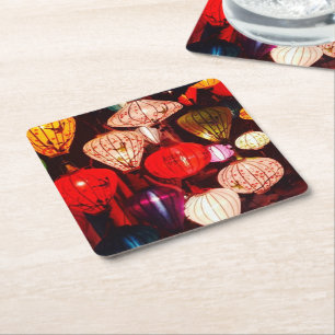 Chinese Lanterns at Night Square Paper Coaster