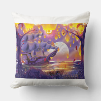 Chinese Lanterns by a moonlit river Cushion