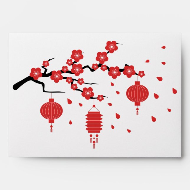 Chinese lanterns on a sakura envelope (Front)