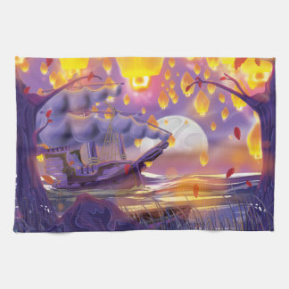 Chinese Lanterns on the Lake Tea Towel