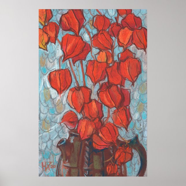 Chinese Lanterns, Physalis Autumn Floral Painting Poster (Front)