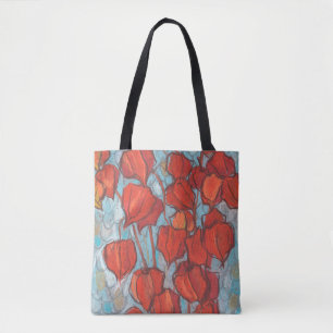 Chinese Lanterns, Physalis Autumn Floral Painting Tote Bag