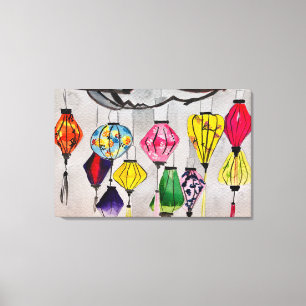 Chinese lanterns watercolor art canvas print