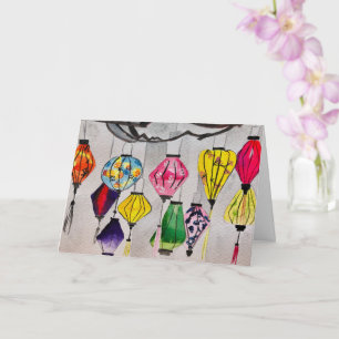 Chinese lanterns watercolor art card