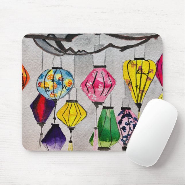 Chinese lanterns watercolor art mouse mat (With Mouse)