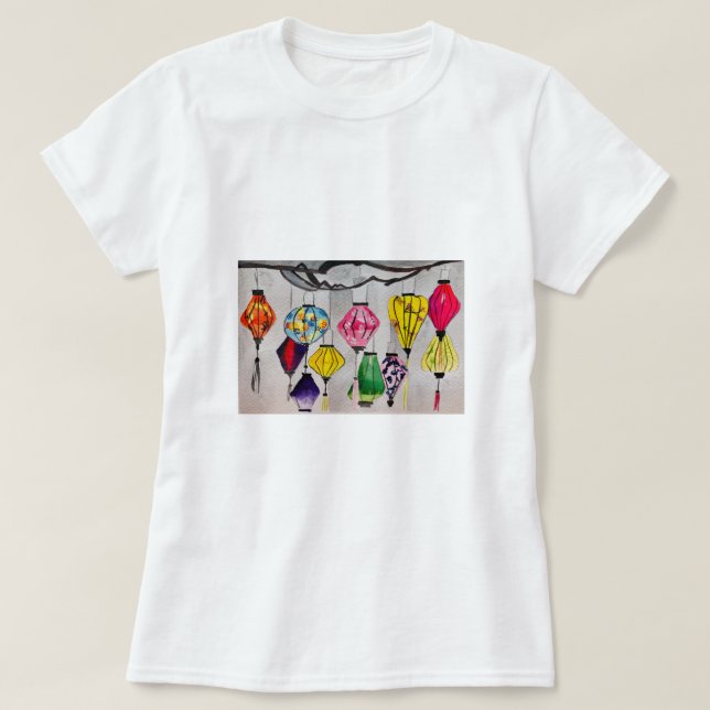 Chinese lanterns watercolor art T-Shirt (Design Front)