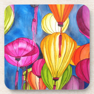 Chinese Lanterns watercolour fine art Coaster