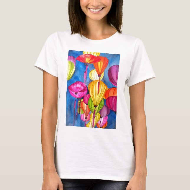 Chinese Lanterns watercolour fine art T-Shirt (Front)
