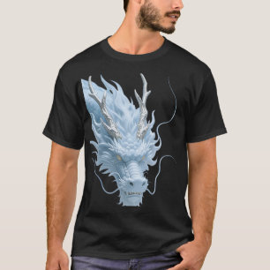 Chinese Light Blue Dragon Art Fantasy Design With  T-Shirt