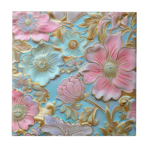 Chinese light pink cloisonne floral pattern tile