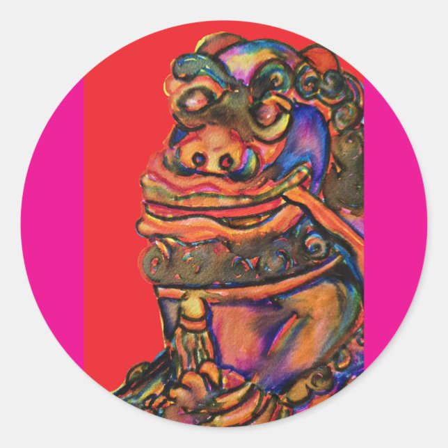 Chinese Lion Classic Round Sticker (Front)