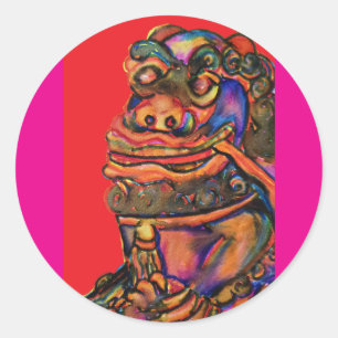 Chinese Lion Classic Round Sticker