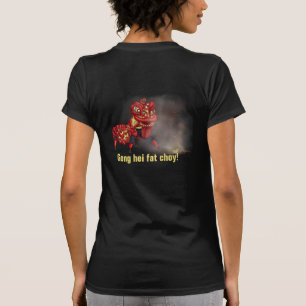 Chinese Lion Dancers Firecracker Illustration T-Shirt