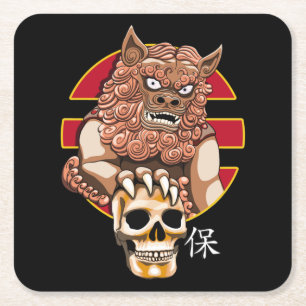 Chinese Lion guardian - Foo Dog Square Paper Coaster