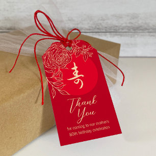 Chinese "Longevity" Birthday Ranunculus gift tag
