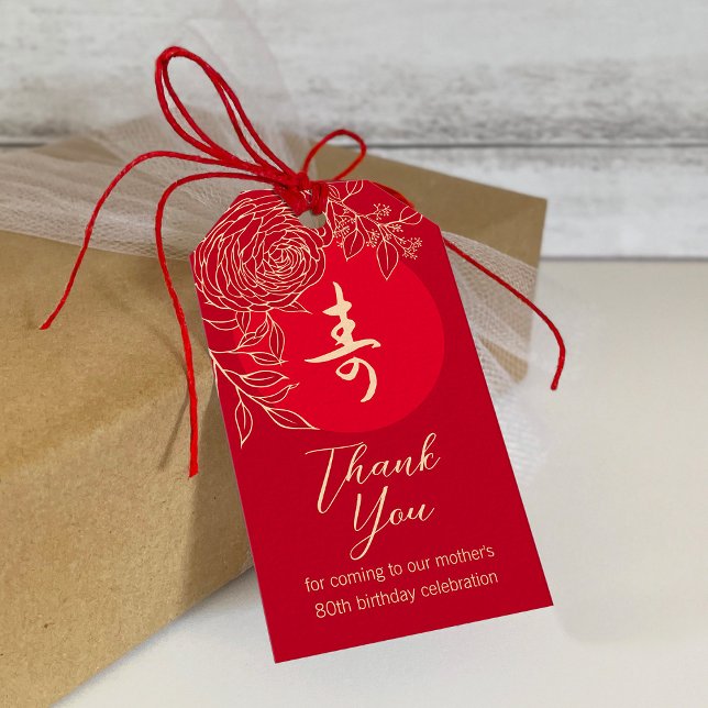 Chinese "Longevity" Birthday Ranunculus gift tag (Creator Uploaded)