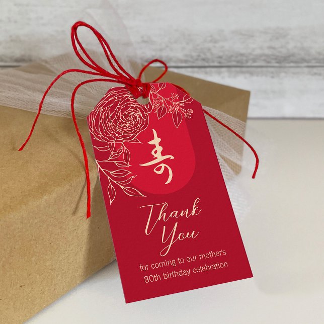 Chinese "Longevity" Birthday Ranunculus gift tag (Creator Uploaded)