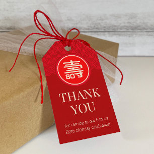 Chinese "Longevity" Birthday (RED) Gift Tags