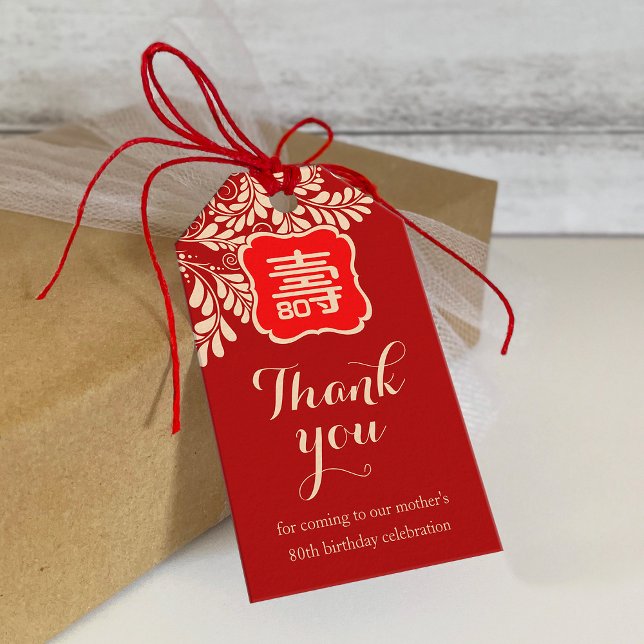 Chinese "Longevity" Birthday (RED) Gift Tags (Creator Uploaded)
