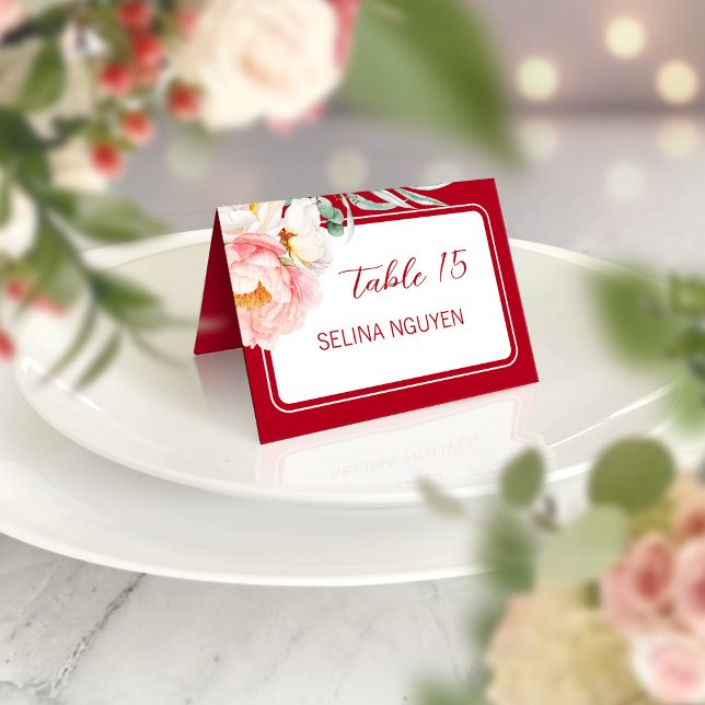 Chinese Longevity Peony Birthday Place Card (FRONT )