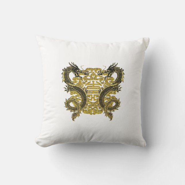 Chinese Longevity Symbol Dragons Cushion (Front)
