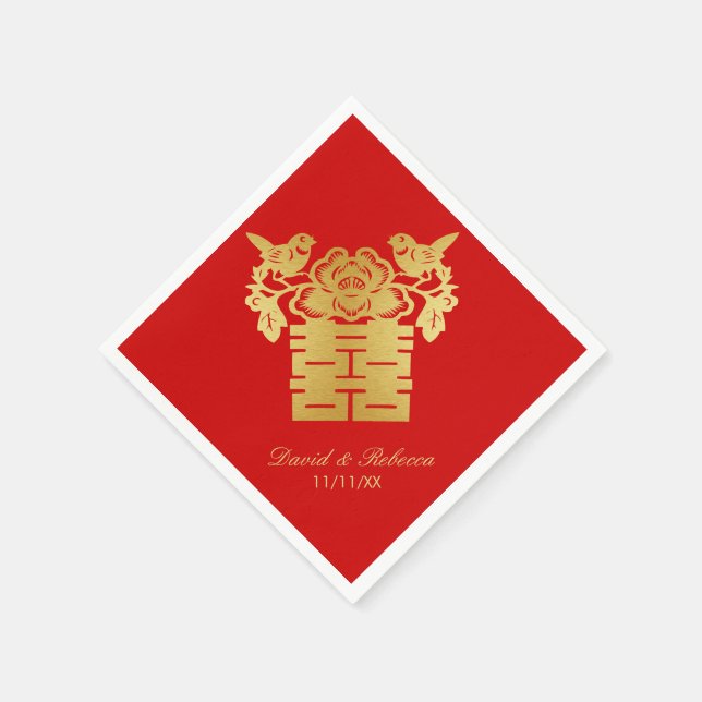 Chinese Love Birds Double Happiness Symbol Napkin (Corner)