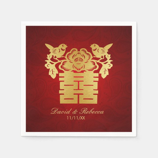 Chinese Love Birds Double Happiness Symbol Napkin (Front)