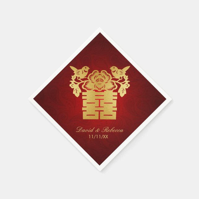 Chinese Love Birds Double Happiness Symbol Napkin (Corner)