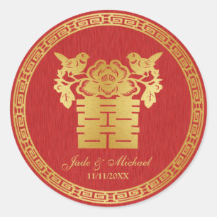 Chinese Love BIrds Double Happiness Wedding Classic Round Sticker