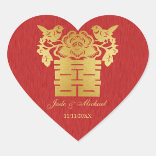 Chinese Love BIrds Double Happiness Wedding Heart Sticker