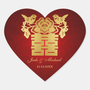Chinese Love BIrds Double Happiness Wedding Heart Sticker