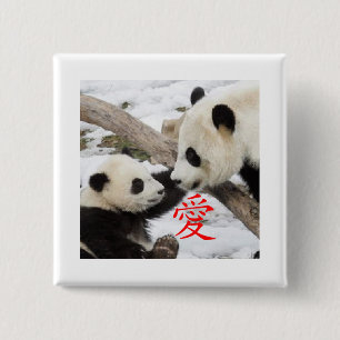 Chinese Love Pandas 15 Cm Square Badge