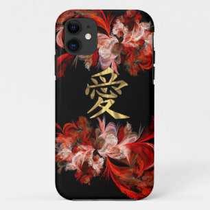 Chinese love symbol on red fractal iPhone 11 case