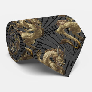 Chinese Lucky Gold Dragon Necktie
