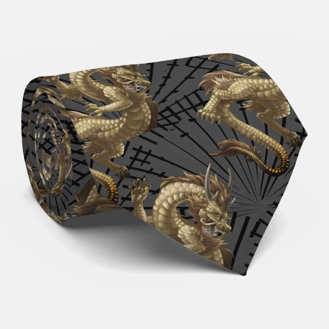 Chinese Lucky Gold Dragon Necktie (Rolled)